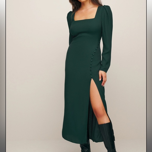 Reformation Nalani Midi Dress Forest Green - BNWT - Picture 4 of 5